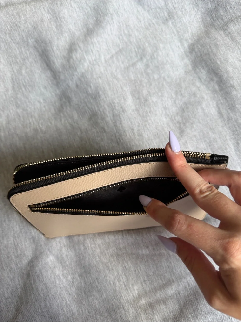 kate spade Black and Beige Two-Tone Leather Wristlet